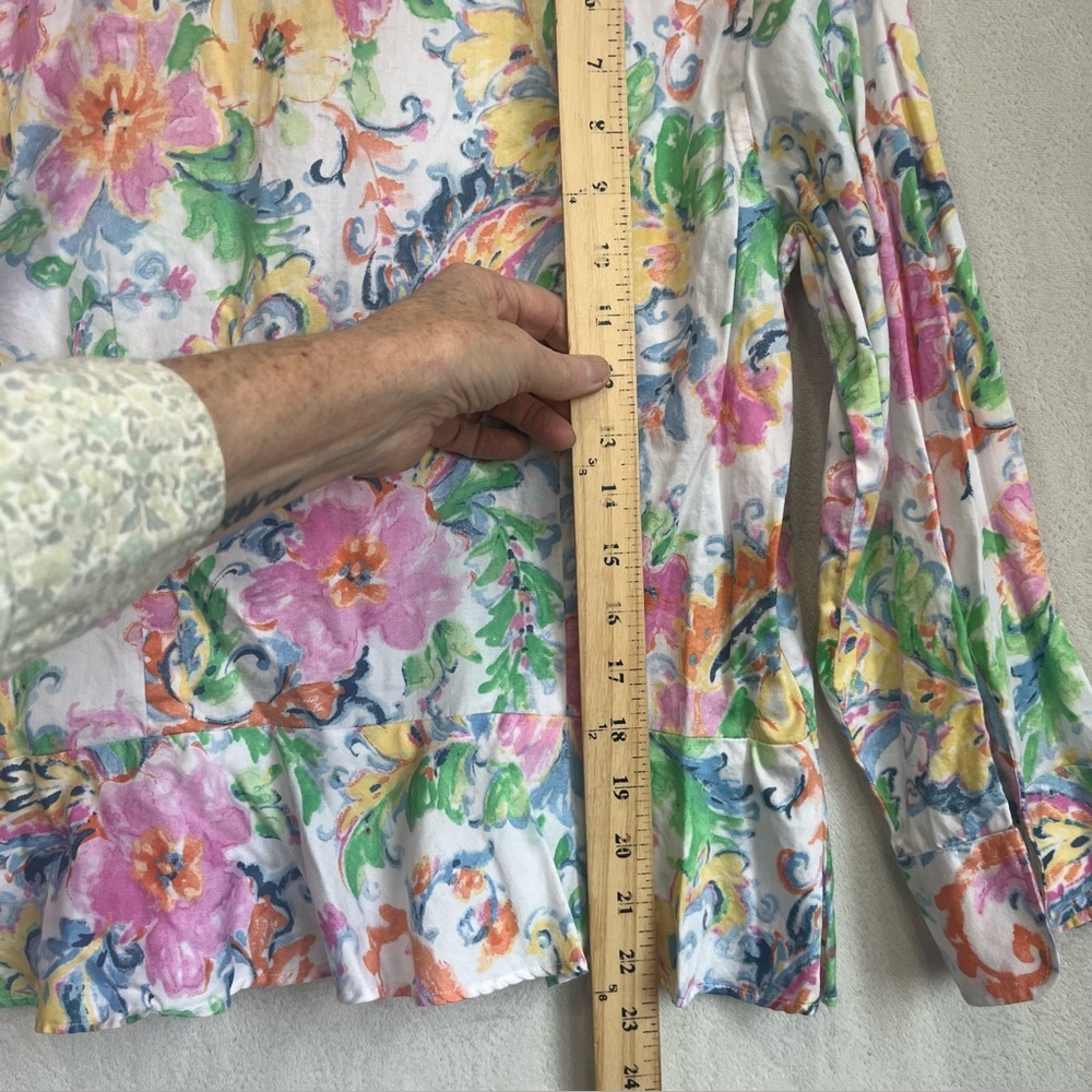Lauren Ralph Lauren Colorful Floral Paisley Button Up Shirt Sz 12 Peplum Office - Picture 14 of 16